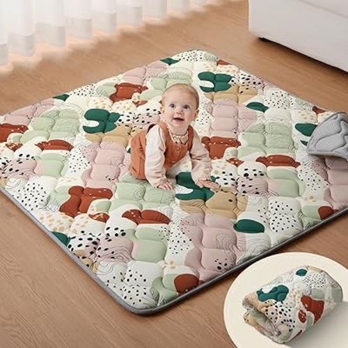 Blissful Diary Portable Baby Play Mats for Floor, Thicken Cushioned Foldable Baby Crawling Mat for Indoor Outdoor, Modern Abstract 43" X 43"