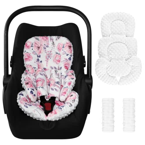 SWESEN Infant Car Seat Insert with 2 Strap Pads, Super Soft Carseat Head and Body Support for Baby Boys and Girls, Reversible Newborn Car Seat Insert Cushion for Strollers, Bouncers, Swing, Floral