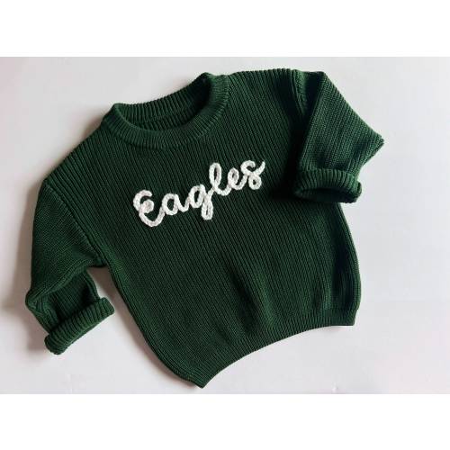 Hand Embroidered Eagles Baby Football Sweater, Embroidered Baby Sweater - Baby Shower Gift