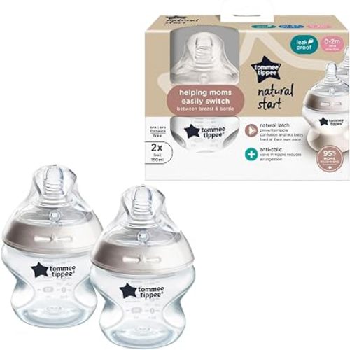 Tommee Tippee Natural Start Anti-Colic 5 oz BPA Free Baby Bottles, 0+ Months, Slow Flow Breast-Like Nipple, Self Sterilizing, Designed for Seamless Transition Between Bottle and Breast, Pack of 2