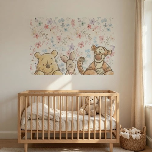 Winnie the Pooh Wall Decal Piglet Tigger Nursery Decor Disney Wall Sticker Watercolor Floral Nursery Wallpaper Classic Pooh Baby Shower Gift