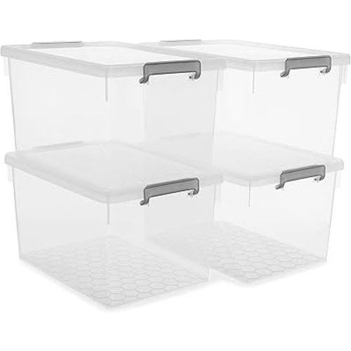 Citylife 48 Qt. Plastic Storage Bins with Lids Large Stackable Storage Containers for Organizing Clear Durable Storage Box, 4 Packs
