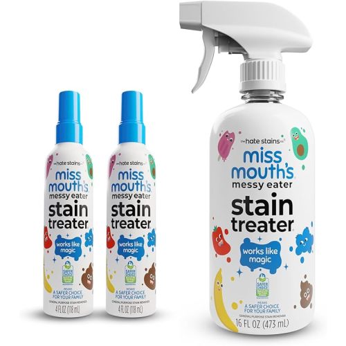 Miss Mouth's Messy Eater Stain Treater - 4oz 2-Pack & 16oz Spray Bottle - Laundry Spot Cleaner for Clothes, Carpet & Upholstery - Baby Stain Remover