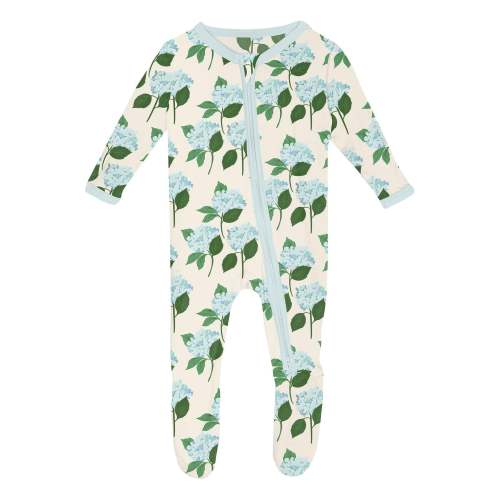 Print Footie with 2 Way Zipper in Hydrangea Bouquet - 3-6 month