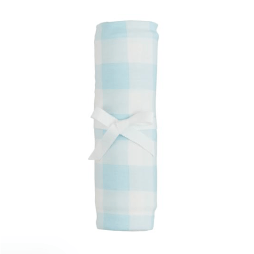 Blue Gingham Stretchy Swaddle | Perfect for Newborns | Mud Pie