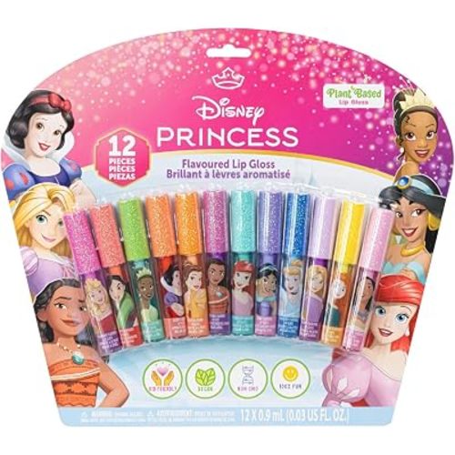 Townley Girl Disney Princess Lip Gloss Set, 12-Piece Plant-Based, Ages 3+