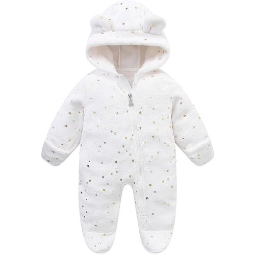 WYTbaby Baby Snowsuit Fleece Hooded Romper Footed Jumpsuit Warm Fall Winter Outfits for Baby Girls Boys 0-12 Months
