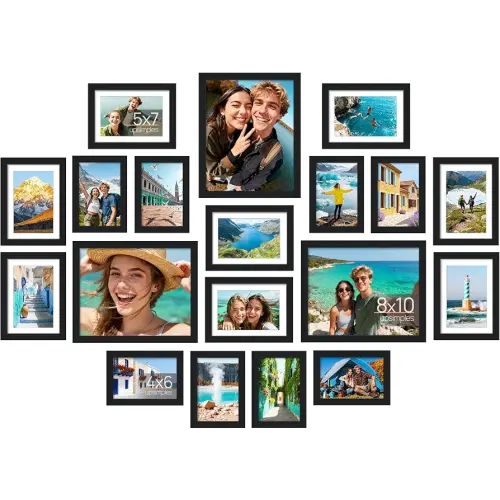 upsimples Picture Frames set of 19, Including 8x10, 5x7, 4x6 Black Frame