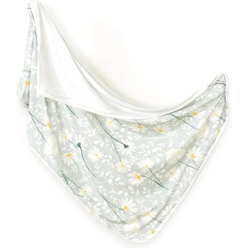 GRSSDER Baby Blankets Super Soft Jersey Knit Swaddle Blanket for Baby Girls and Boys, Double Layer Receiving Blankets 34 x 44 Inches Extra Large for Baby Show Gift, Daisy Flowers Pattern