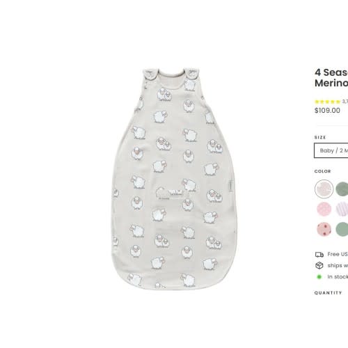 4 Season® Ultimate Baby Sleep Bag, Merino Wool & Organic Cotton, Sheep