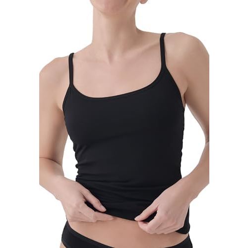 Pact Womens Cotton Camisole Tank Top with Built-in Shelf Bra