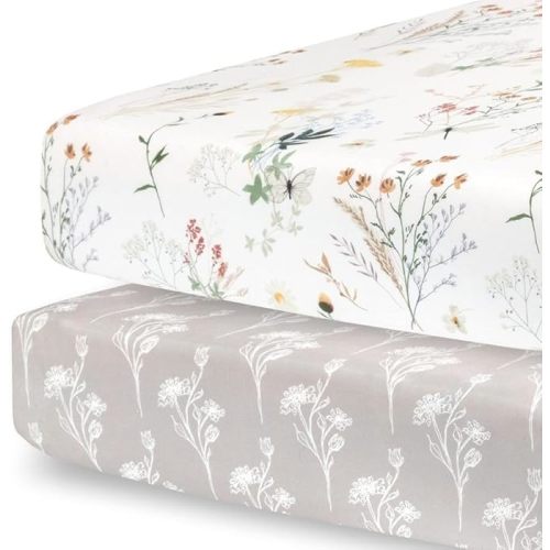 Pobibaby - 2 Pack Premium Fitted Baby Girl Crib Sheets for Standard Mattress - Ultra-Soft Jersey Knit, Safe and Snug, and Stylish Floral Crib Sheet (Wildflower)