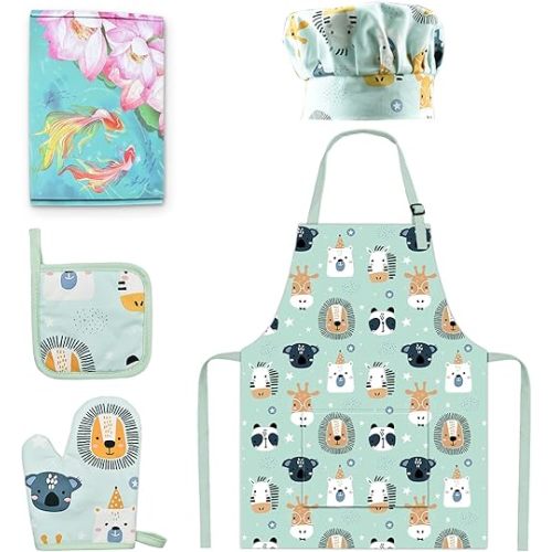 Kids Apron Adjustable Strap for Boys and Girls 100% Cotton, Toddler Chef Apron with Pocket for Kitchen Cooking