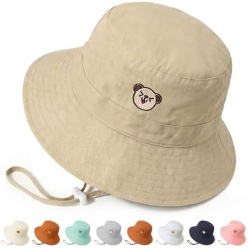 RIVBOS Baby Sun Hat UPF 50+ Cute Animal Pattern Summer Beach Kids Toddler Bucket Hat for Boys Girls 0-7 Years