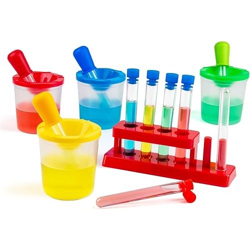 Color Science Test Tubes, Droppers for Kids, Plastic Test Tubes with Caps, Lab Tubes Science Experiments for Kids Age 4 5 6 7 8, Science Supplies Test Tube Holder for Little Scientist
