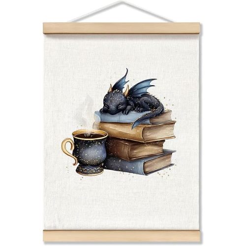 TopXmai Black Book Dragon Wall Art Decor,Dragon Gifts for Women Girls Men,Gifts For Books Lovers,Decor For Library Classroom Reading Nook Home Bedroom Living Room, 12x16 Inches F048-GQ-ZH