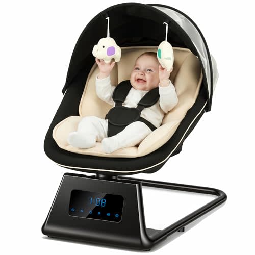 Pamo Babe Portable Baby Swing - Electric Baby Rocker with Cry Detection, 5 Swing Speeds, Bluetooth & Remote Control, Adjustable Backrest, Indoor & Outdoor Swing Chair for Newborn Babies - Black