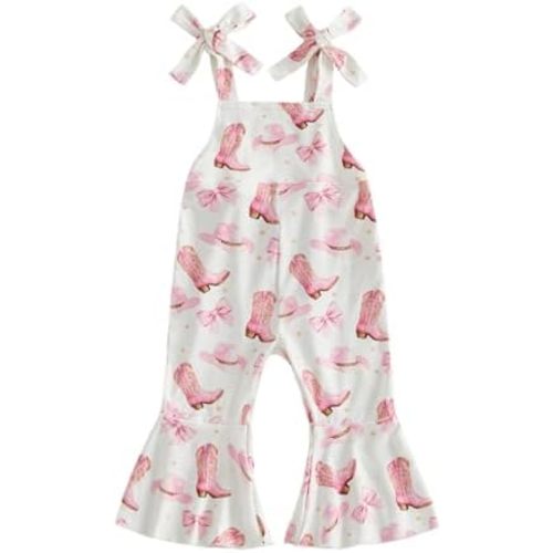 Cowgirl Outfits Toddler Girls Bell Bottom Romper Bee Overalls Floral Flare Pants Jumpsuit Western Baby Clothes