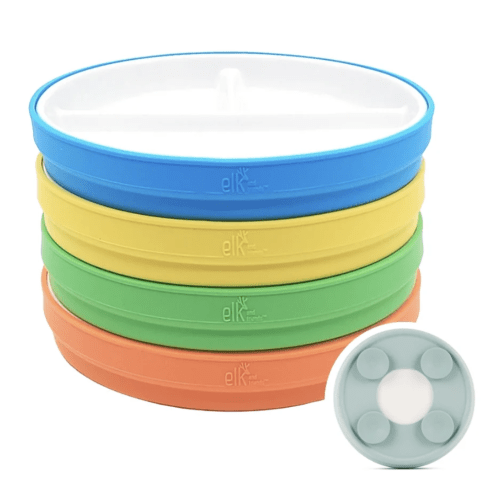 7.8"/20cm Porcelain White Divided Plates with Silicone Suction Sleeves