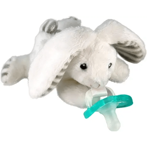 RaZbaby JollyPop Pacifier, Holder with Detachable Baby Pacifier, Stuffed Animal RaZbuddy, All Ages 0M+, 100% Medical Grade USA Made Silicone, Machine Washable, Textured & Easy to Hold – Bunny
