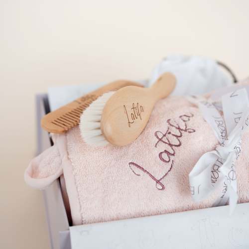 JBØRN Baby Gift Set | Organic Cotton Towel & Hair Brush Set