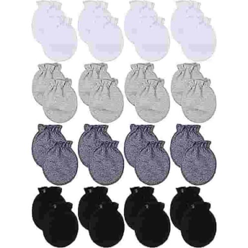 Bangyoudaoo Infant No Scratch Cotton Mittens, White Light Gray Dark Gray Black, 16-Piece
