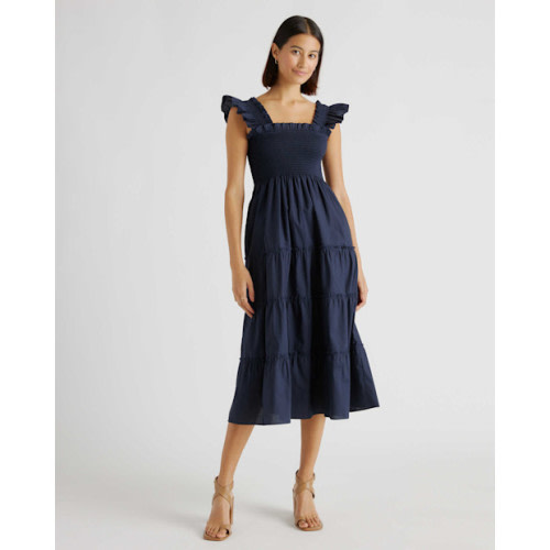 Quince Organic Cotton Smocked Midi Dress