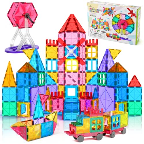 Jasonwell 100pcs Magnetic Tiles Building Blocks Set for Boys Girls Preschool Educational Magnet Construction Kit Stacking STEM Toys Christmas Birthday Gift for Kids Toddler 3 4 5 6 7 8 9 10 + Year Old