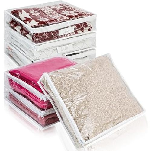 Clear Zippered Storage Bags Plastic Sweater Storage Bags with Zipper 6 Packs Clothing Organizer for Blankets Linen Sweater Bed Sheet Quilt Clothes Pillow (White, 15.7 x 13.8 x 3.9 Inch)