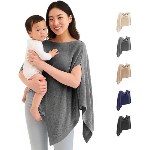 Breathable Nursing Cover for Breastfeeding – Soft Privacy Poncho, Multi-Use Nursing Shawl, Portable Baby Feeding Cover for Moms – Lightweight, Stretchy, Machine Washable (Black Charcoal)