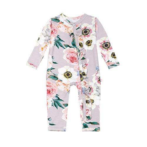 Posh Peanut Footie Pajamas for Baby Girls – Sleepers in Ultra-Soft Viscose from Bamboo with 2-Way Zipper & Ruffle Trim