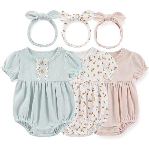 3-6 months Baby Girl Bodysuit Suit Baby Clothes Short Sleeve 3 Outfit Bundle Mix Match
