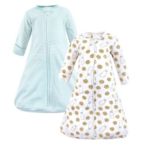 Hudson Baby Cotton Long-Sleeve Wearable Sleeping Bag, Sack, Blanket, Mint Milk Cookies Long Sleeve, 0-3 Months