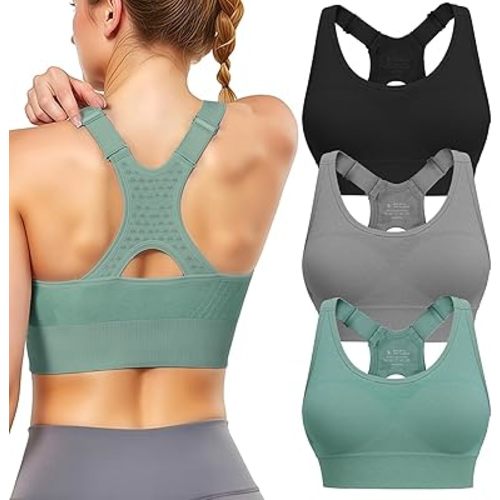 Tmeefee Adjustable Sports Bras for Women: 3 Pack High Support Padded Racerback Sport for Large Bust Workout Running Gym