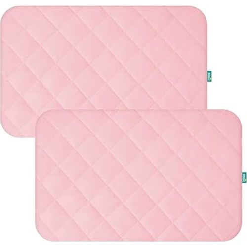 Pack and Play Sheets Fitted Waterproof Pack and Play Mattress Protector Pad Cover 2 Pack Pink Quilted 39" x 27"