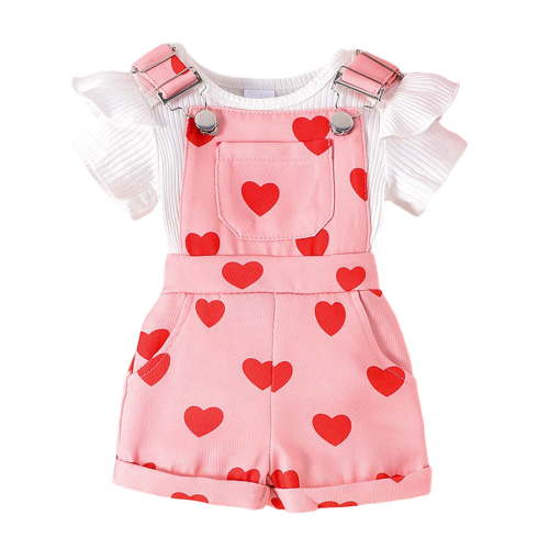 MEZZALL Girls Summer Outfits Sets White Short Sleeve Tops With Printed Overalls For Baby Toddler 0 3 Years Outdoor Play Comfortable 2PCS Ensemble 6-9 Months Lovely Kids Wear