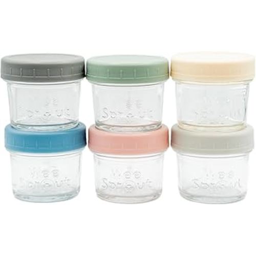 WeeSprout Glass Baby Food Storage Jars w/Lids (4 oz, 6 Pack Set) Snack, Puree, Reusable Small Containers, Breast Milk, Fridge or Freezer, Microwave & Dishwasher Safe, Essential Must Have for Infants