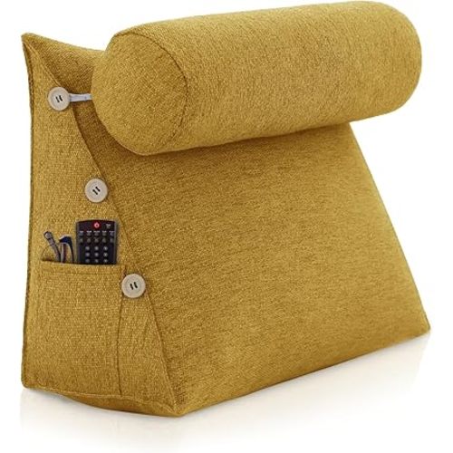 Bed Wedge Reading Pillow, Adjustable Reading Throw Cushion Triangular Pillow Wedge Couch Pillow for Lumbar Neck Back Support Pillow with Removable Linen Cover