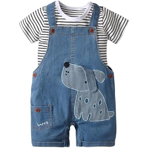 Cute Baby Boy Clothes Suit Toddler Boys' Striped long Sleeve T-Shirt+Denim Overalls Jumpsuit Pants Outfits Sets