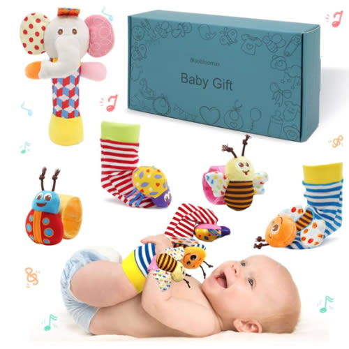 Wrist Rattles Foot Finder Rattle Toy for 3-6 Months Baby, Feet Leg Ankle Socks Arm Hand Bracelet Shaker for 6-9 Months Infant boy & Girl, Gift Set for 0-2 Years Newborn Babies (5 pcs-C)