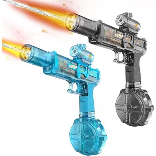 Electric Water Gun for Adults Kids, Automatic WaterGun with Led Light, Long Range Transparent Electric Squirt Gun Blaster Summer Outdoor Pool Party Toys Gifts for Boys Girls (Pistol 2Pack)