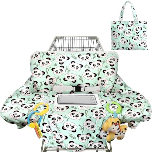 Shopping Cart Cover for Baby 2-in-1 High Chair Cover with Safety Harness Multifunctional Green Panda Cart Covers for Babies Soft Padded Grocery Cart Cover for Baby Boy Girl
