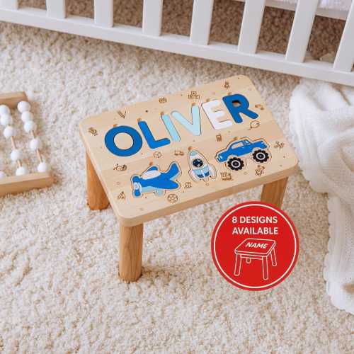 Personalized Name Puzzle Stool Toddler Step Stool 1 2 Year Old Gift Baby Boy Birthday Gift Wooden Toddler Chair Baptism Boy First Christmas