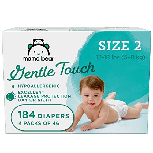 Amazon Brand - Mama Bear Gentle Touch Diapers, Hypoallergenic, Size 2, 184 Count (4 packs of 46)