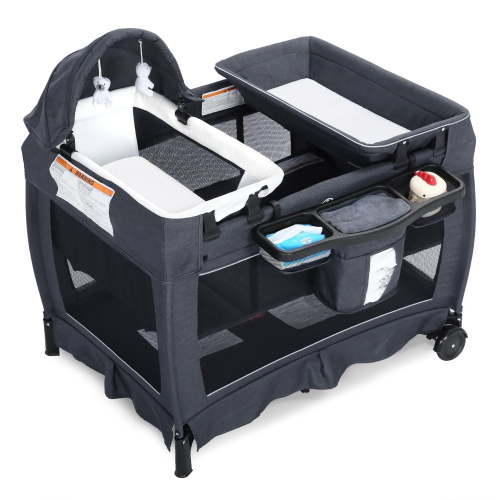 AILEEKISS 3-in-1 Nursery Center, Foldable Baby Playard with Changing Table for Newborn, Dark Grey