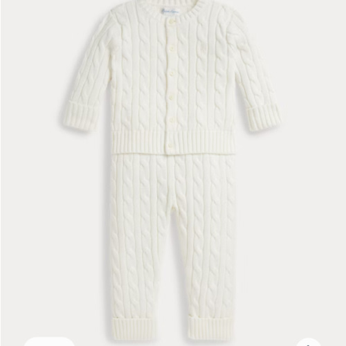 Cable-Knit Cotton Cardigan & Pant Set
