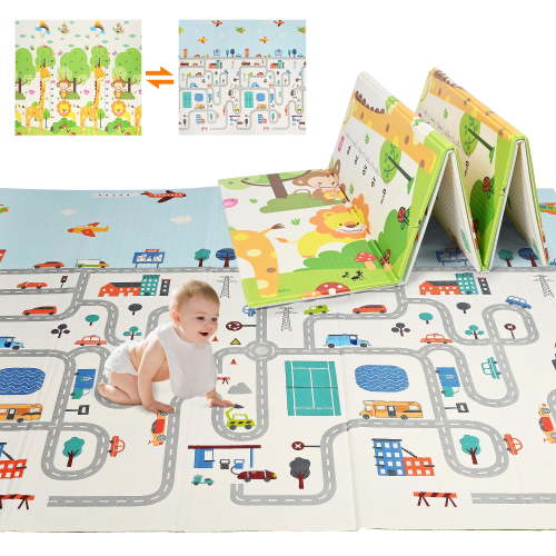 Double-Sided Baby Playmat, 79" x 71" Folding Floor Mat Baby Crawling Mat Kids Play Mat Waterproof Non Toxic, 0.3inch Thickness
