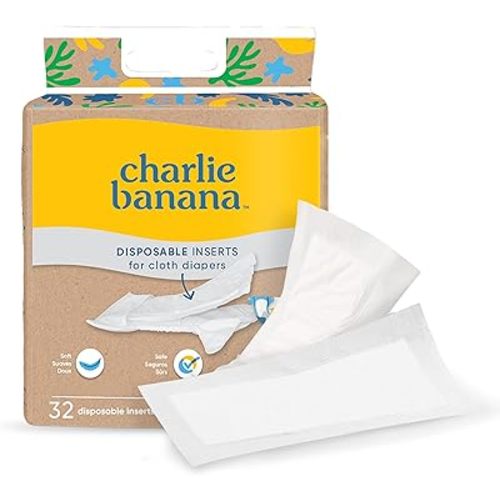 Charlie Banana Absorbent Disposable Inserts for Cloth Diapers, Hybrid Cloth Diaper System, 32 Count Pack