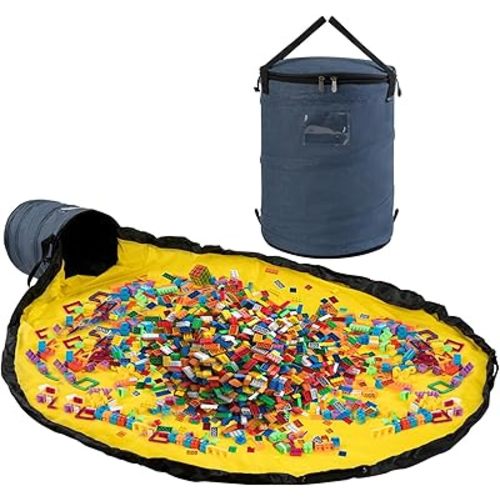 Toy Storage Organizer & Play Mat for Kids - Foldable Bin Toys Box Holds Rooms, Building Bricks Toy Storage Basket, Foldable Fabric Bag for Nursery (blue)
