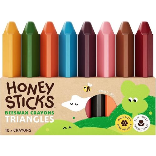 Honeysticks Triangle Crayons (10 Pack) - Non Toxic Crayons for Toddlers 1-3